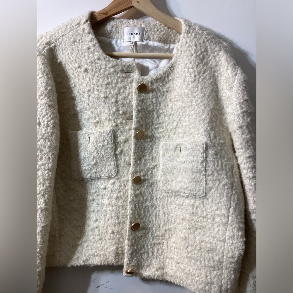 Frame Cropped cotton-blend bouclé-tweed jacket In Cream - Picture 17 of 17